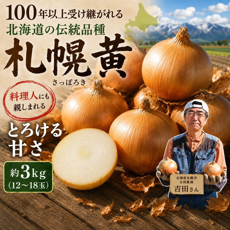 北海道産 吉田農園の札幌黄 玉ねぎ 約3kg